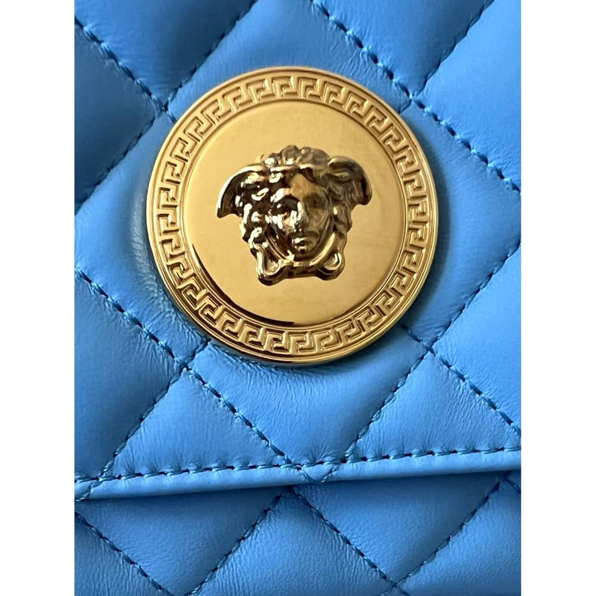 Versace Medusa Nappa Quilted Blue Leather Chain Crossbody - Handbags - Clayton's Online Store