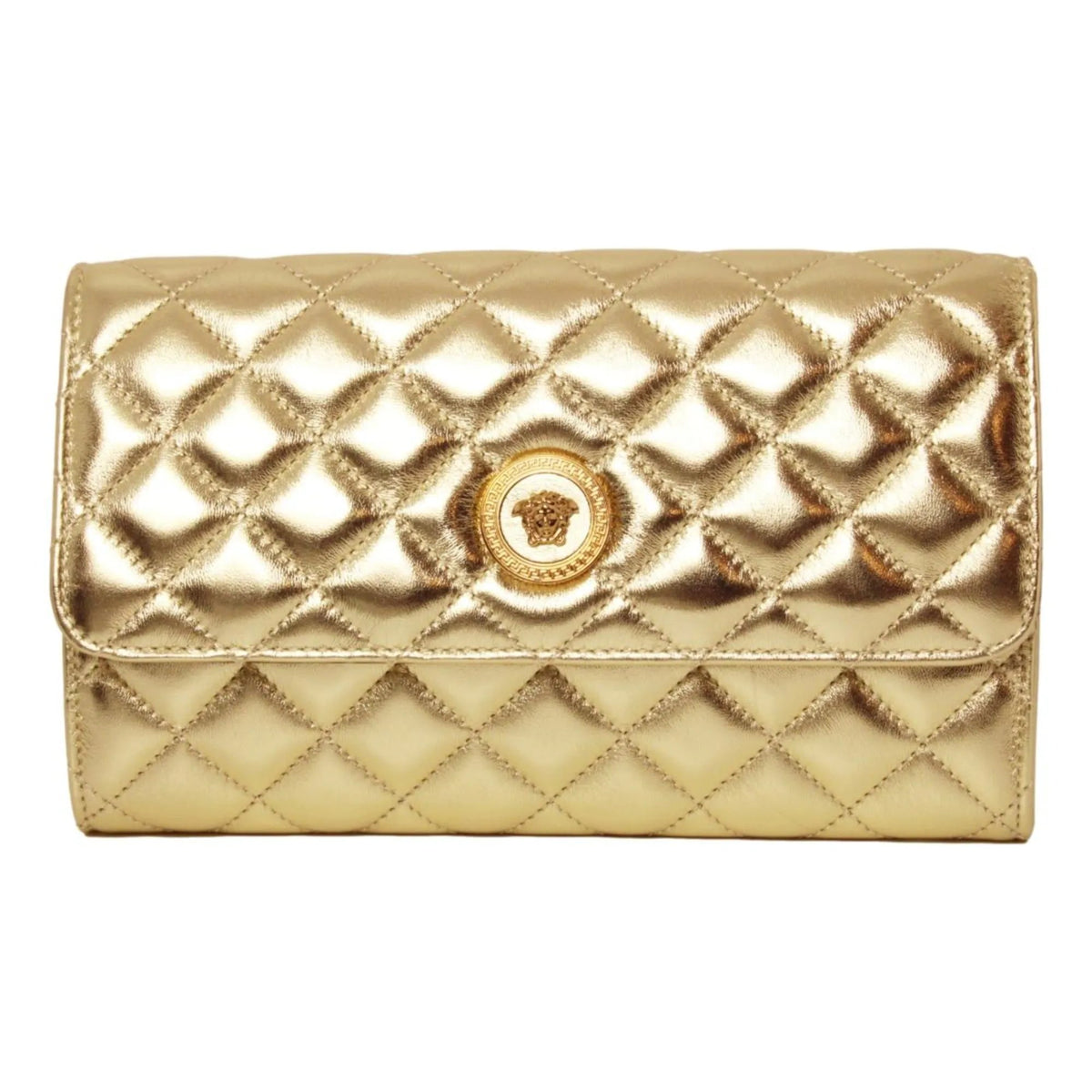 Versace Metallic Gold Leather Medusa Chain Wallet Bag - Handbags - Clayton's Online Store