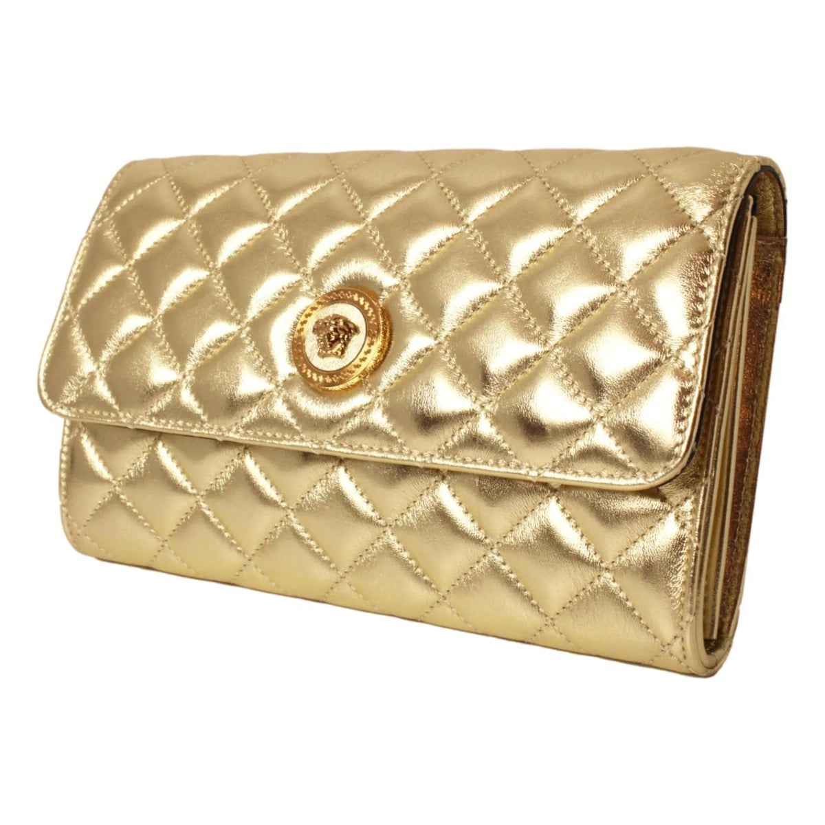 Versace Metallic Gold Leather Medusa Chain Wallet Bag - Handbags - Clayton's Online Store