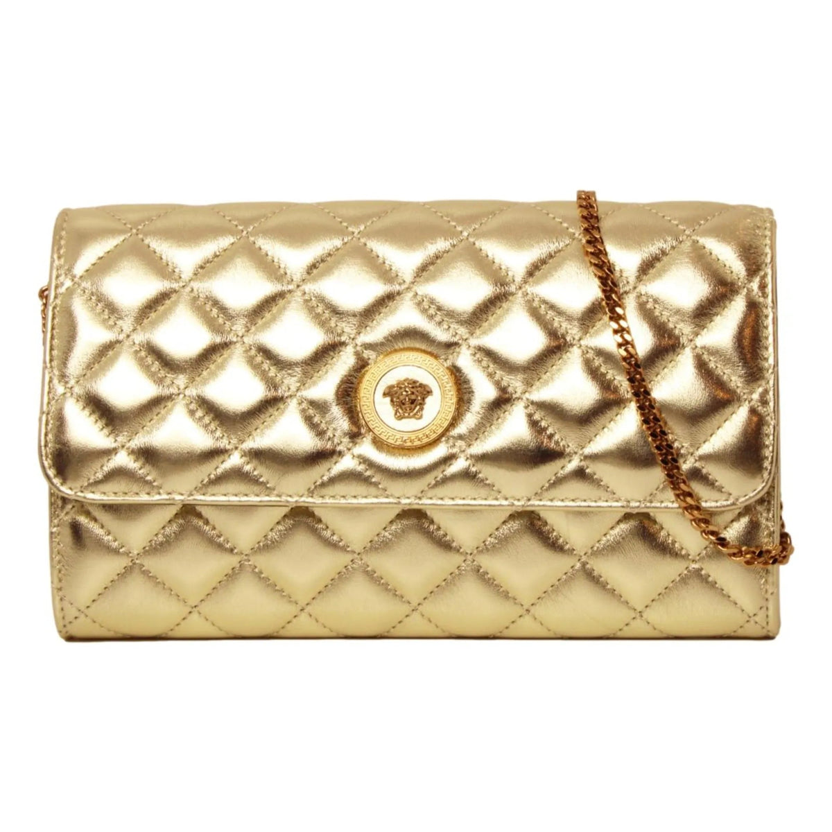 Versace Metallic Gold Leather Medusa Chain Wallet Bag - Handbags - Clayton's Online Store