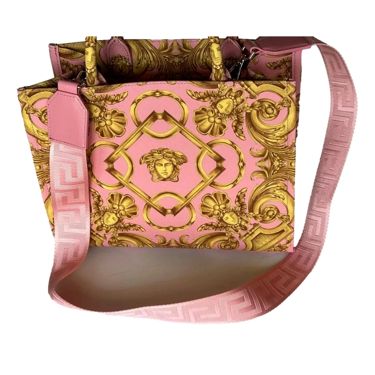 Versace Pastel Pink Signature Print Small Canvas Tote - Handbags - Clayton's Online Store