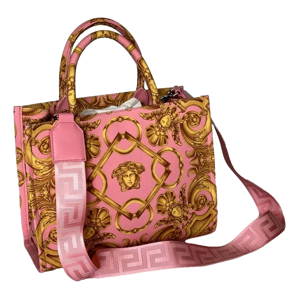 Versace Pastel Pink Signature Print Small Canvas Tote - Handbags - Clayton's Online Store