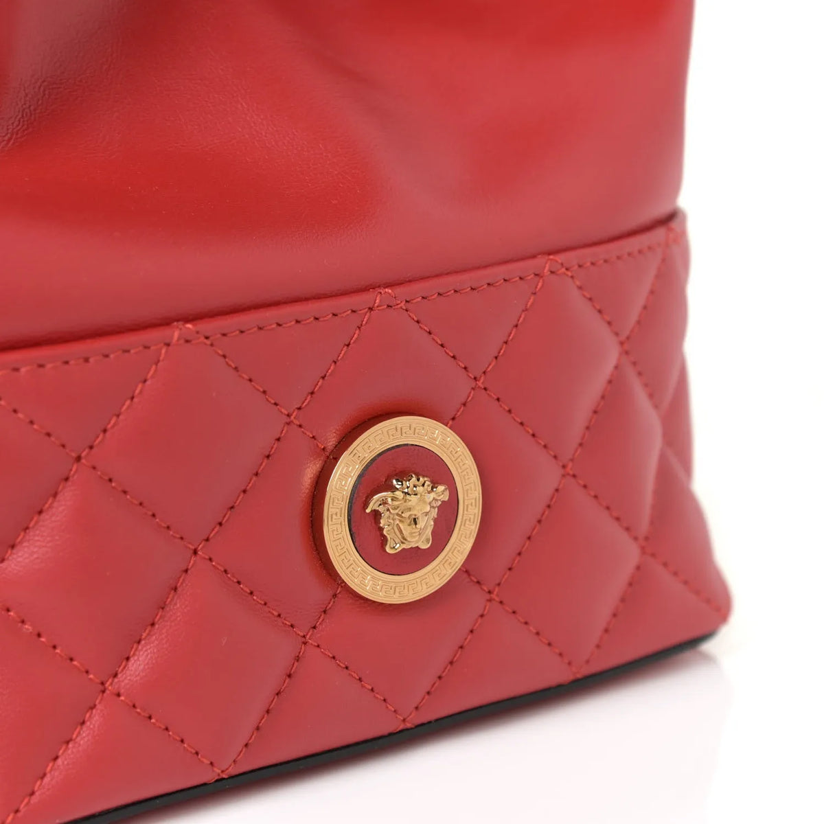 Versace Red Leather Medusa Quilted Drawstring Bucket Bag