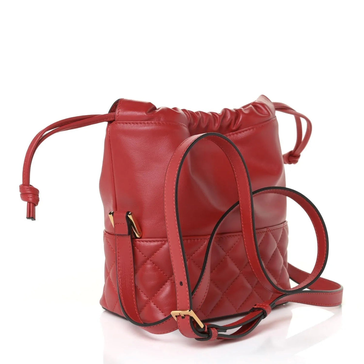 Versace Red Leather Medusa Quilted Drawstring Bucket Bag - Handbags - Clayton's Online Store