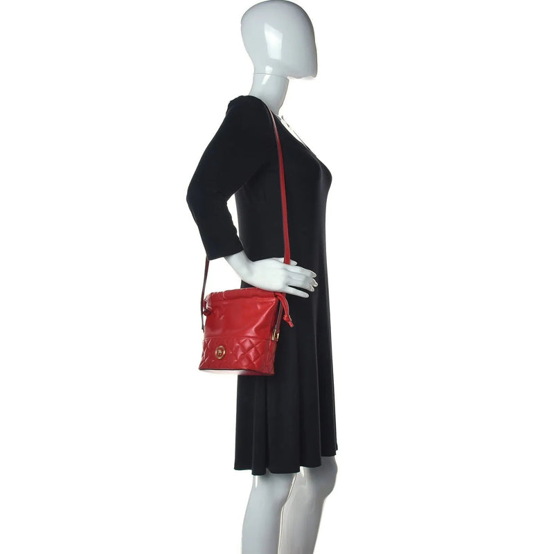 Versace Red Leather Medusa Quilted Drawstring Bucket Bag - Handbags - Clayton's Online Store