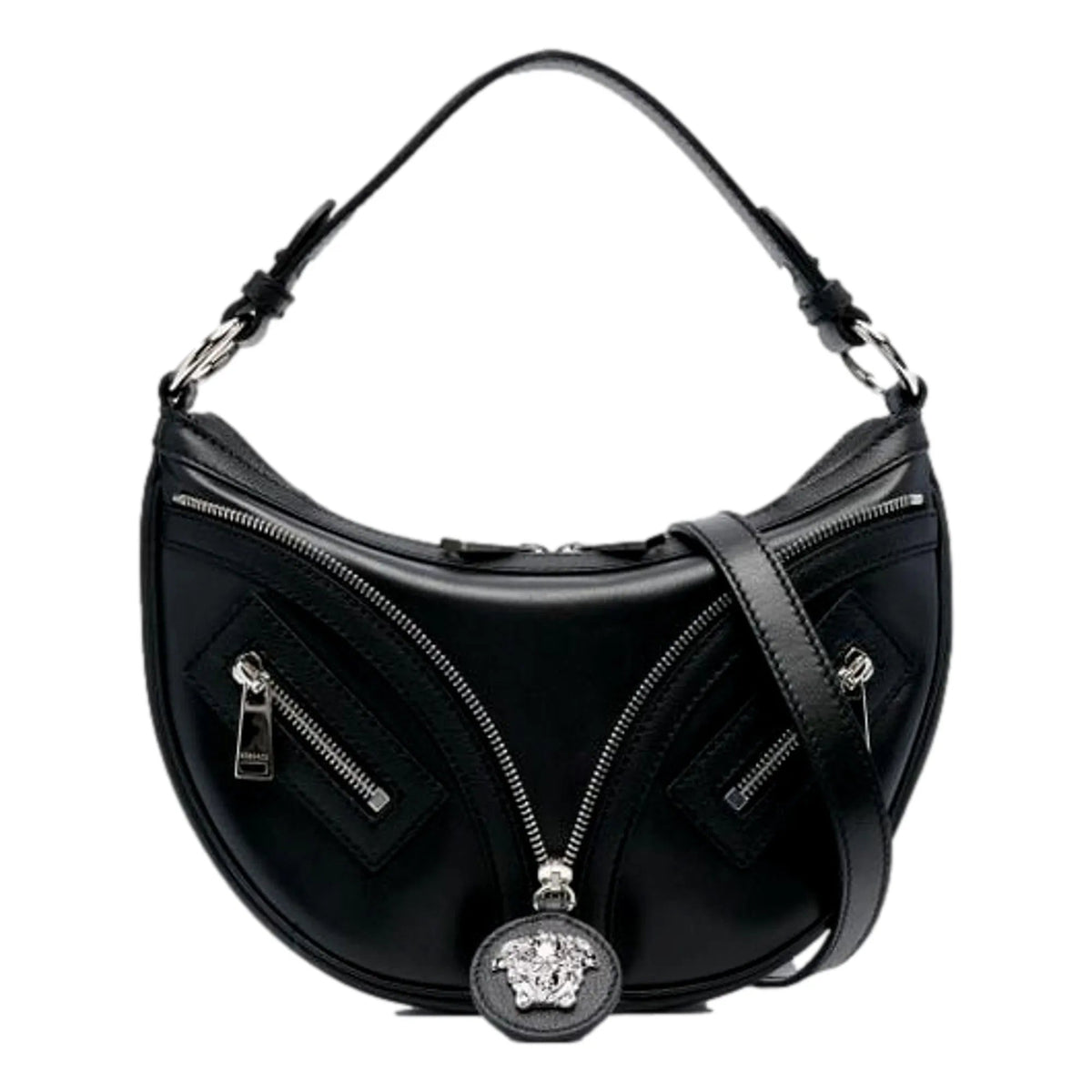 Versace Repeat La Medusa Small Hobo Shoulder Bag Black Calfskin Leather - Handbags - Clayton's Online Store