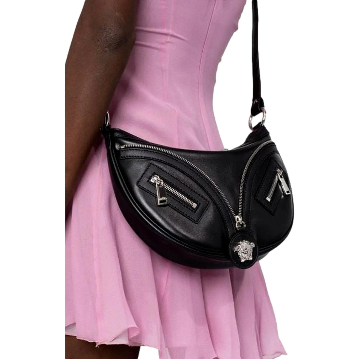 Versace Repeat La Medusa Small Hobo Shoulder Bag Black Calfskin Leather - Handbags - Clayton's Online Store