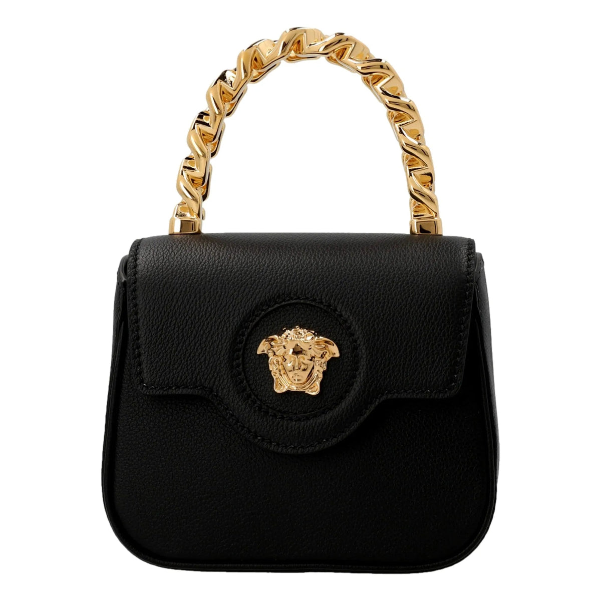 Versace Top Handle Black Mini Vitello Leather Handbag - Handbags - Clayton's Online Store