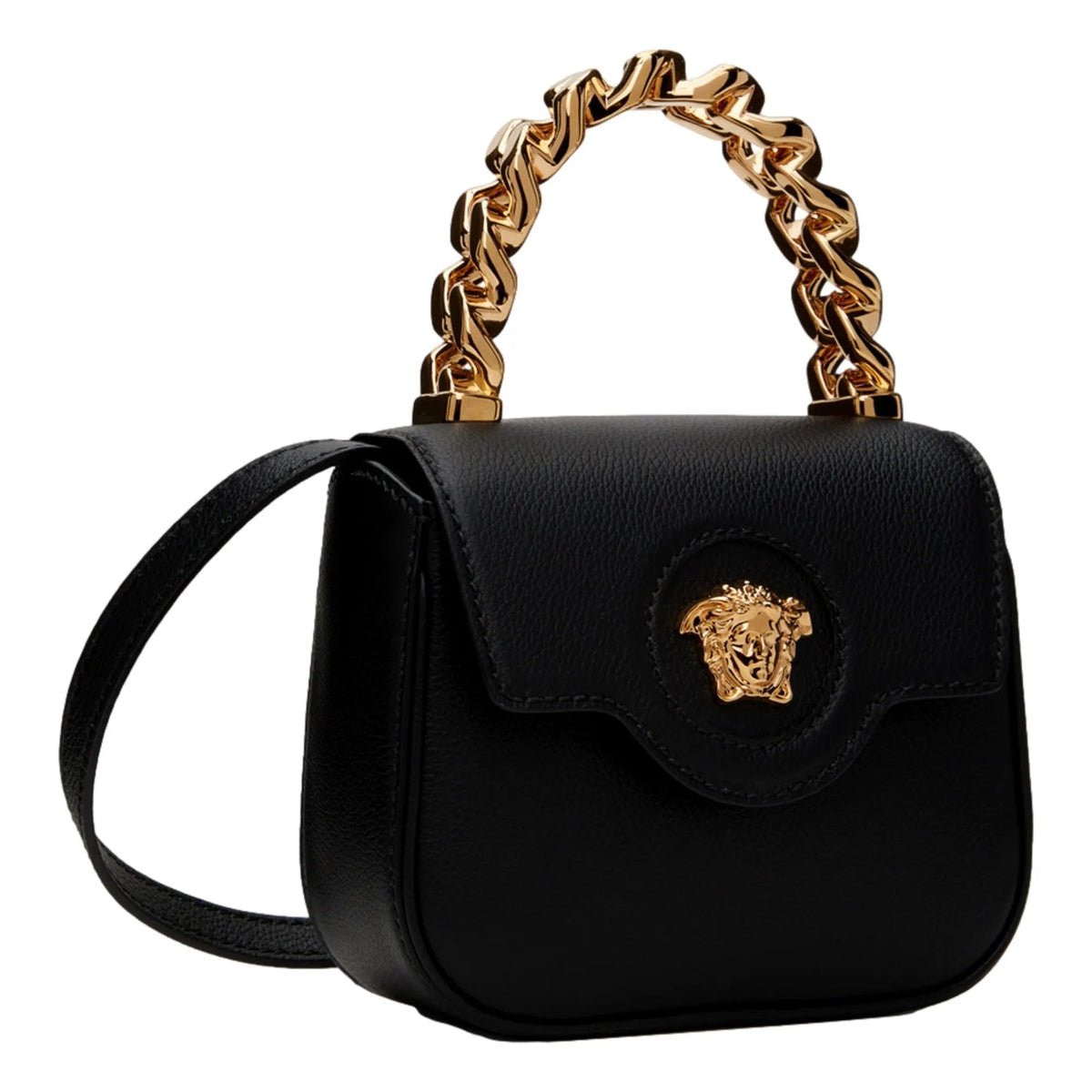 Versace Top Handle Black Mini Vitello Leather Handbag - Handbags - Clayton's Online Store