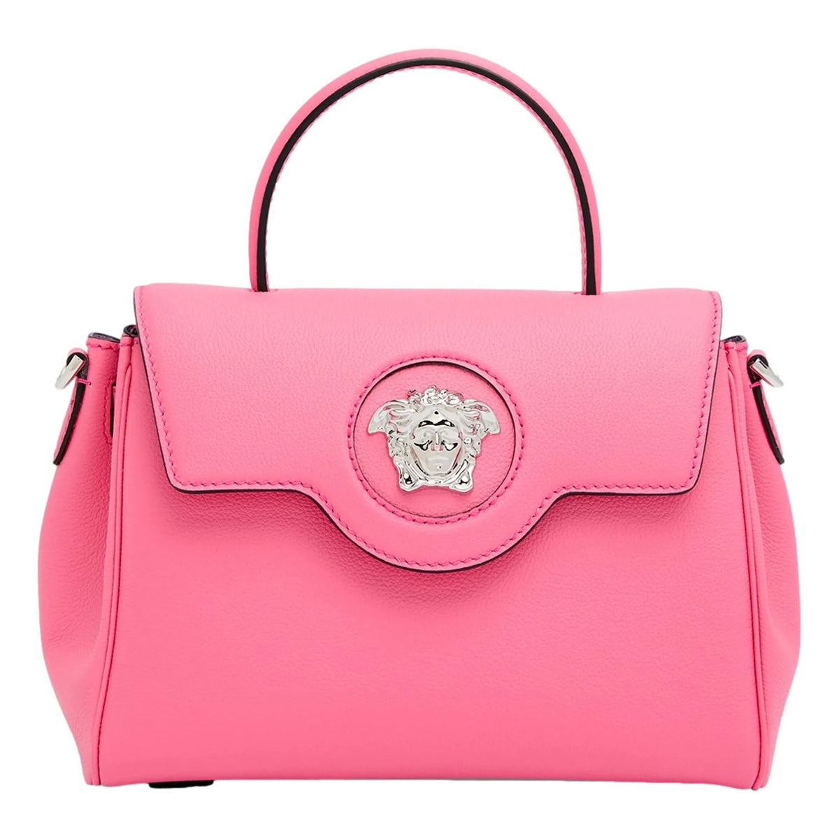 Versace Top Handle Flamingo Pink Vitello Leather Handbag - Handbags - Clayton's Online Store