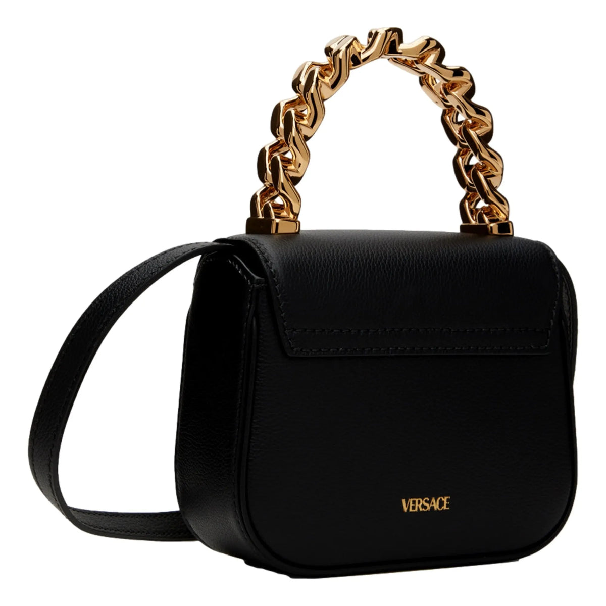 Versace Top Handle Black Mini Vitello Leather Handbag