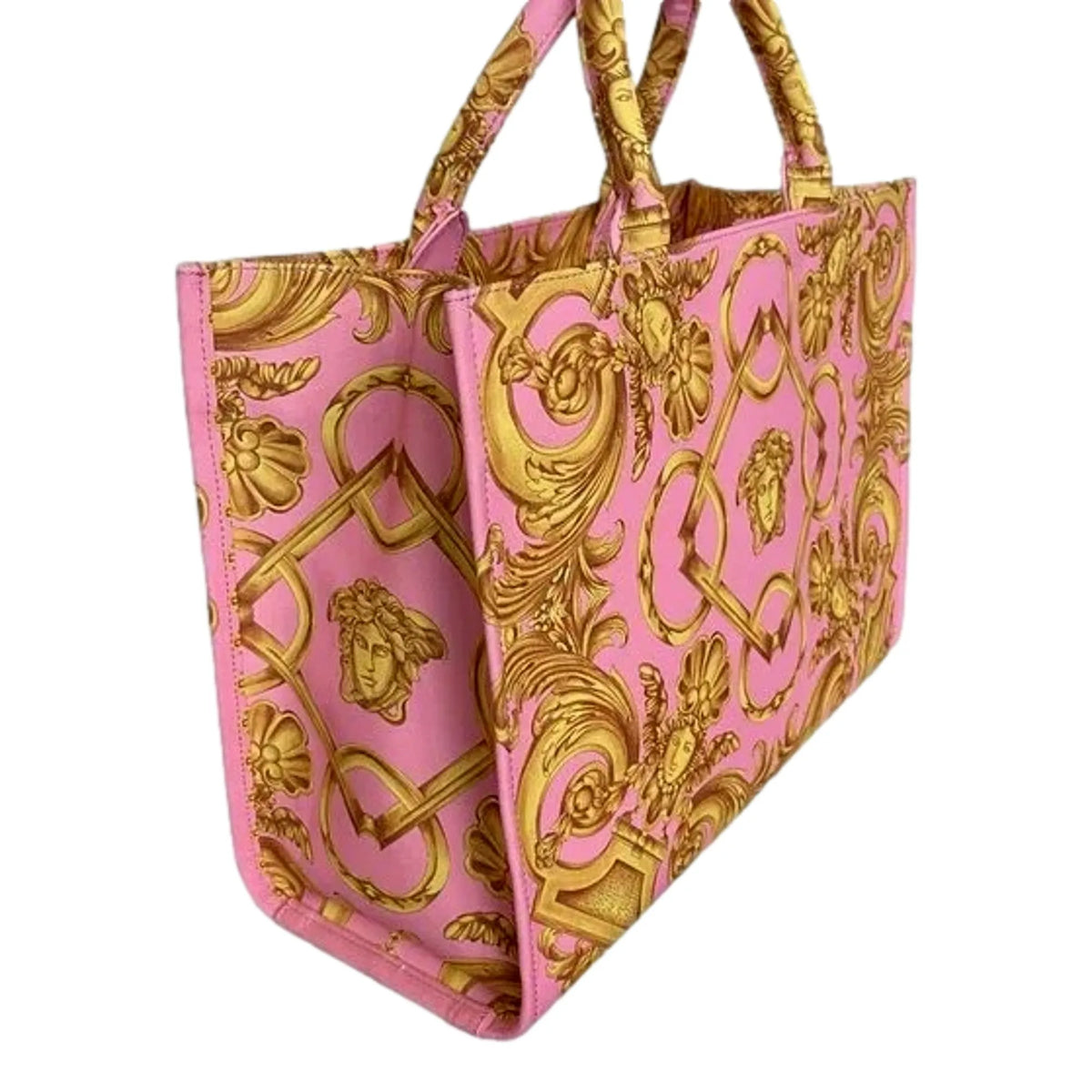 Versace Pastel Pink Signature Print Large Canvas Tote