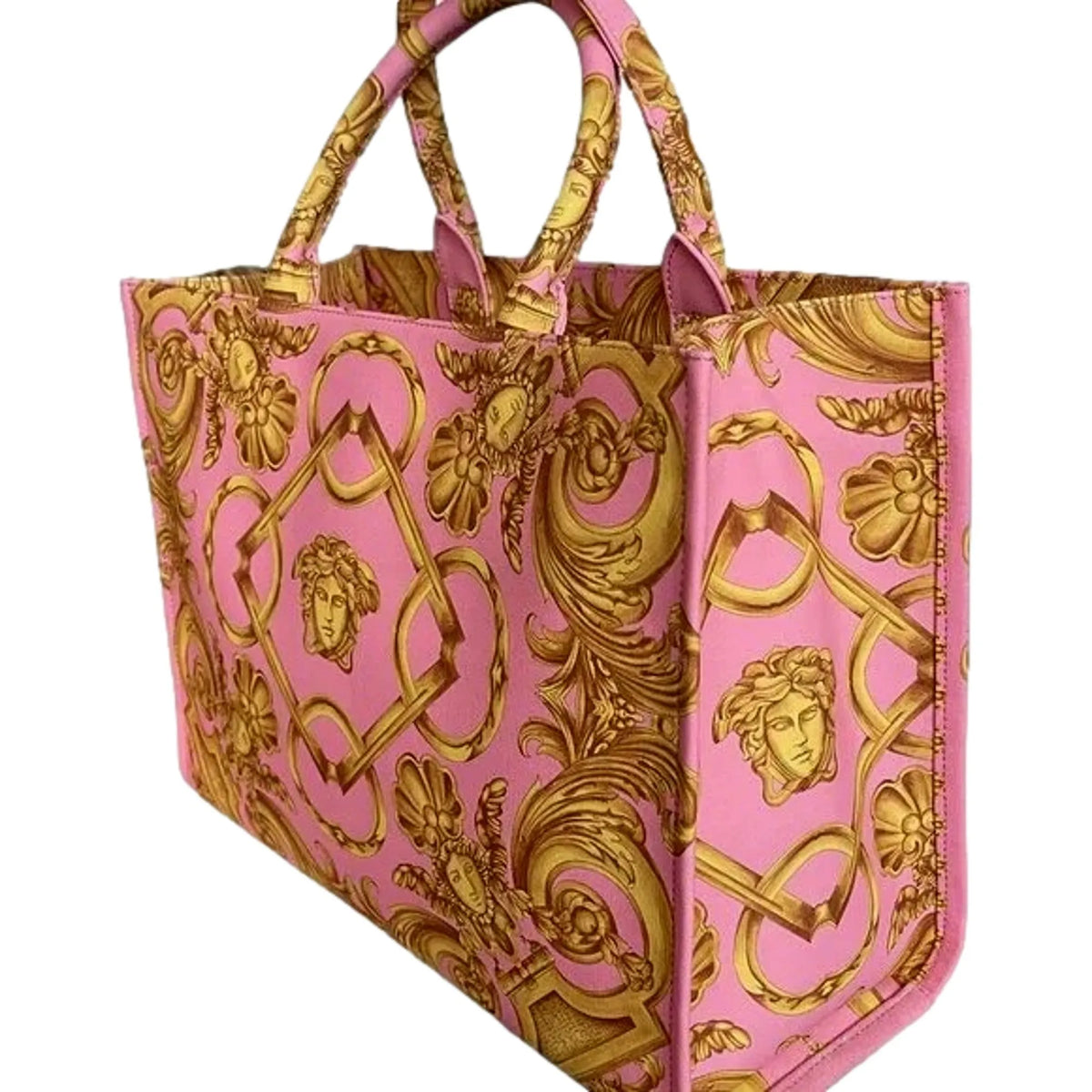 Versace Pastel Pink Signature Print Large Canvas Tote