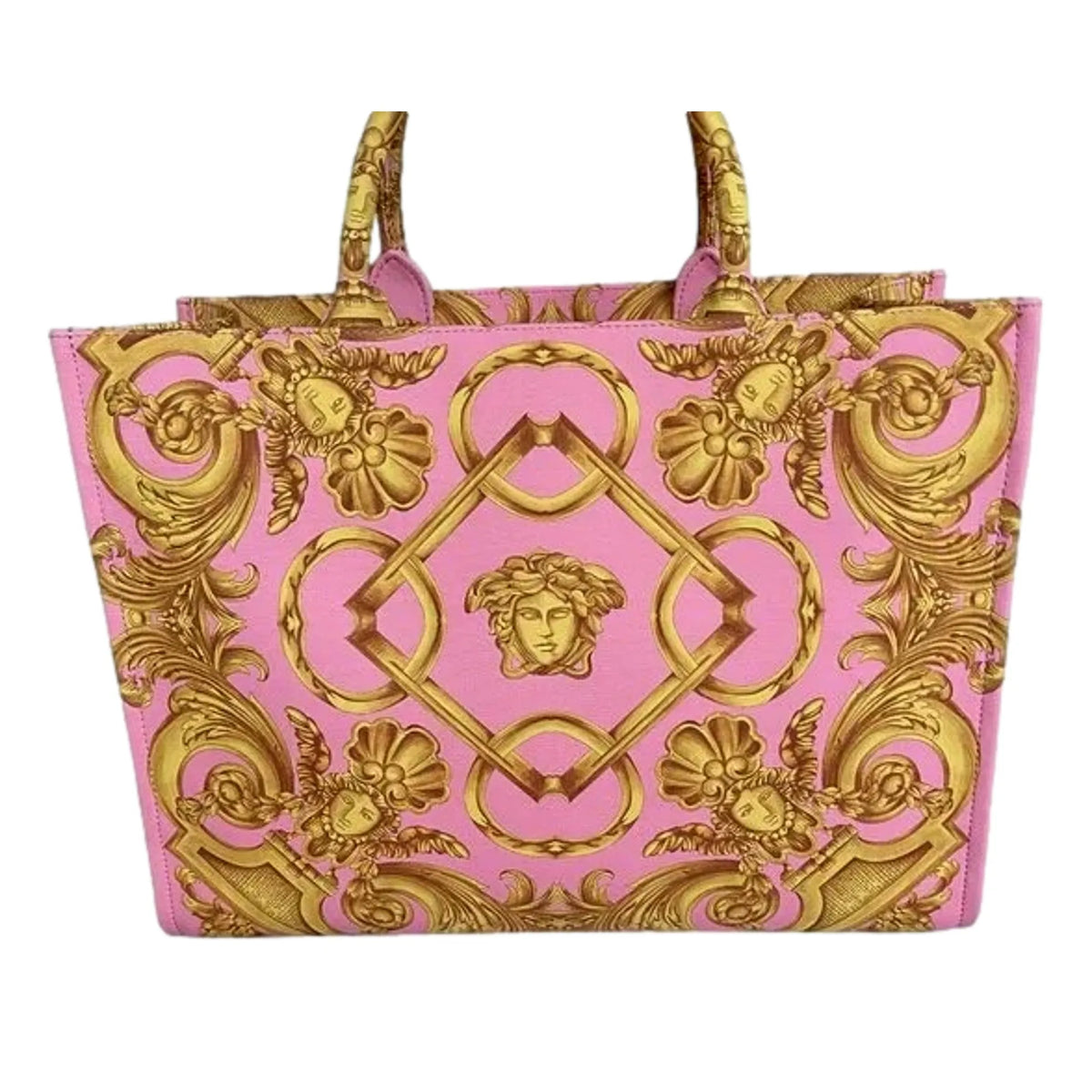 Versace Pastel Pink Signature Print Large Canvas Tote