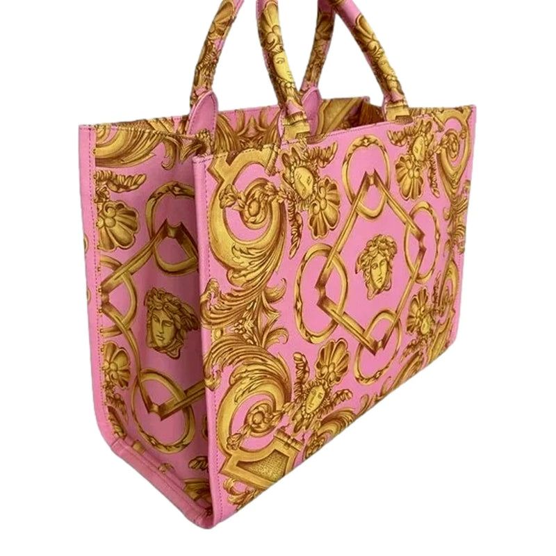 Versace Pastel Pink Signature Print Large Canvas Tote