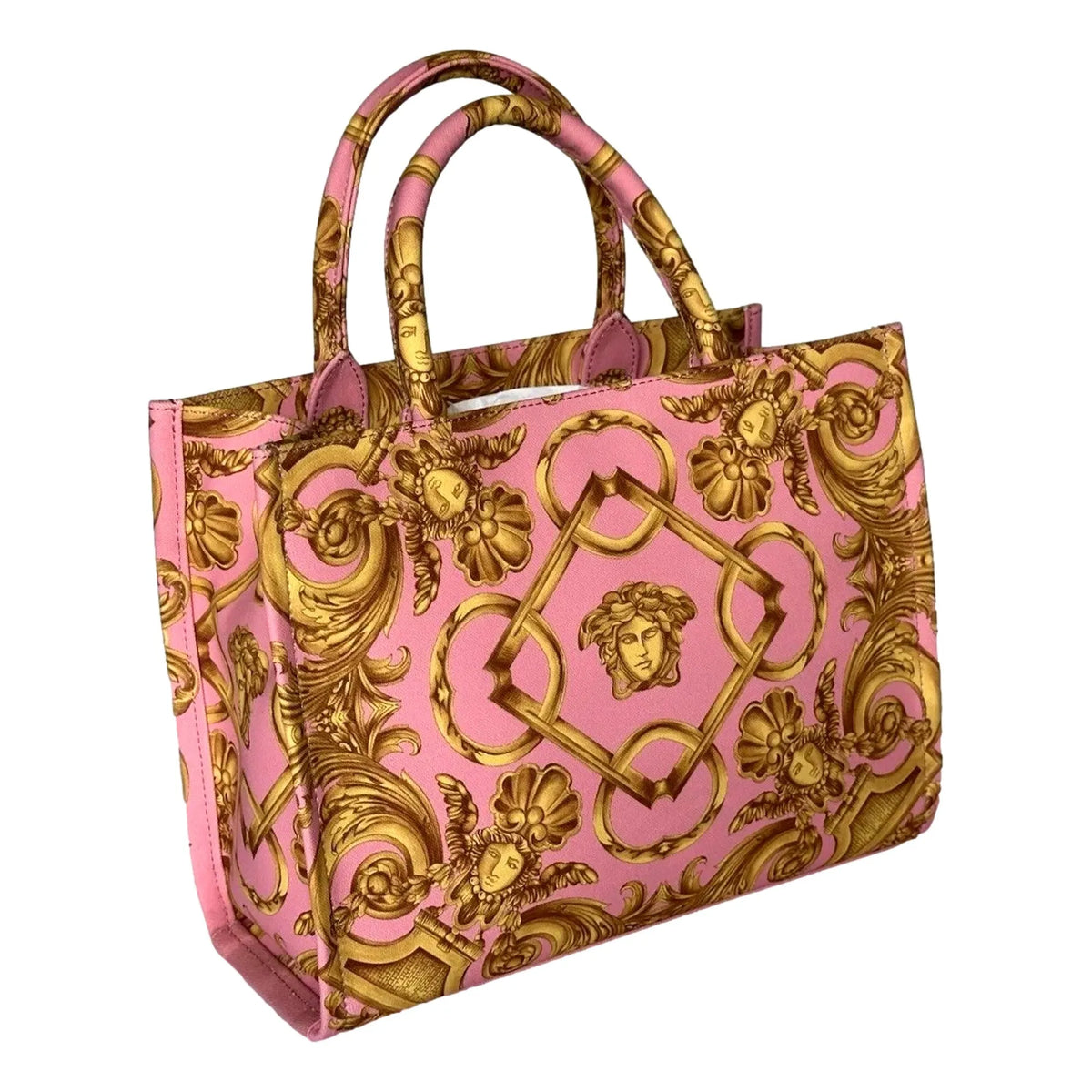 Versace Pastel Pink Signature Print Small Canvas Tote