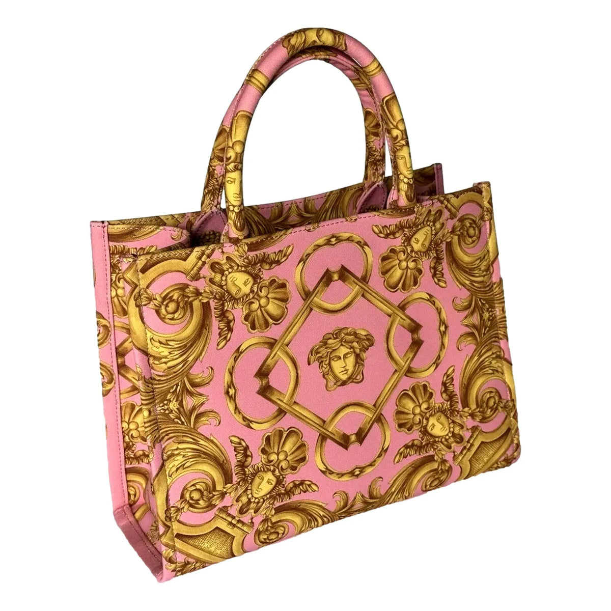 Versace Pastel Pink Signature Print Small Canvas Tote