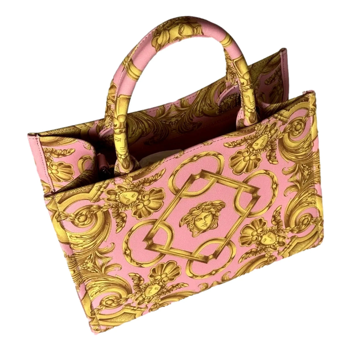 Versace Pastel Pink Signature Print Small Canvas Tote